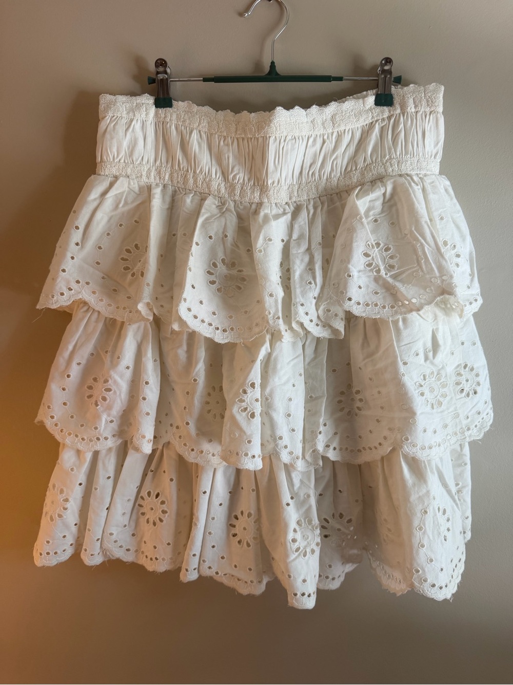 Free People White Eyelet Tiered Mini Skirt | NWT | XL | MSRP $148